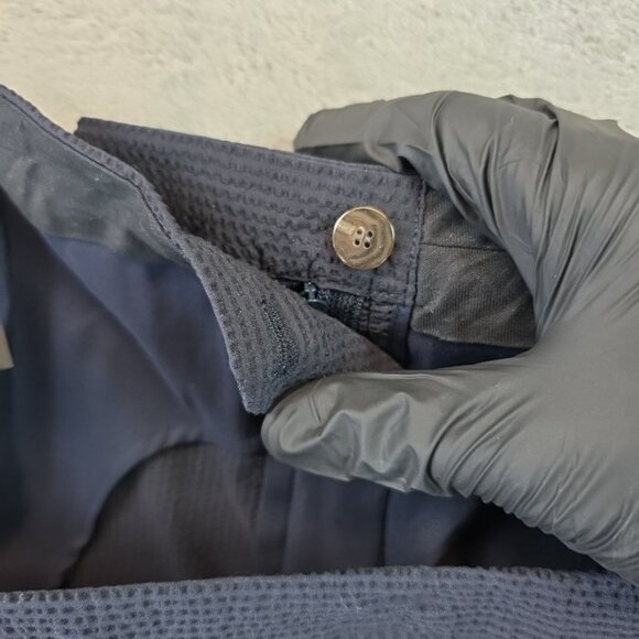 Theory Suit Pants Women's Size 10 Navy Seersucker High Waist Slim Crop Stretch - Picture 16 of 16